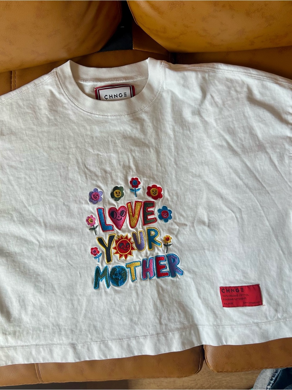CHNGE ‘Love Your Mother' Embroidered White Graphic Tee